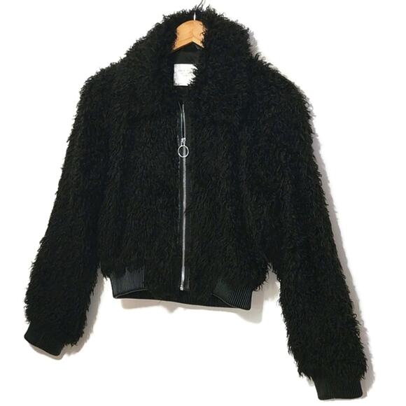 ZARA WOMAN Faux Fur Teddy Bomber Jacket Black Crop Coat Fall Winter Layering S - Picture 16 of 16